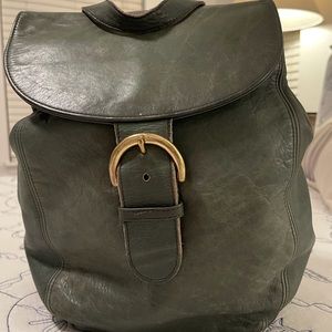 Coach Olive Leather Backpack with Gold Buckle